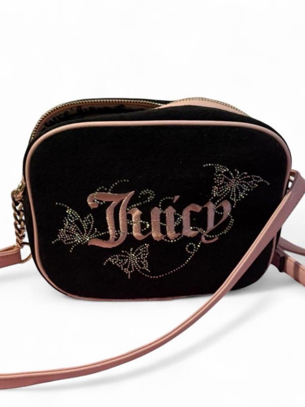 Juicy Couture Wingin' It Velour Camera Bag - Black & Pink Y2K Butterfly